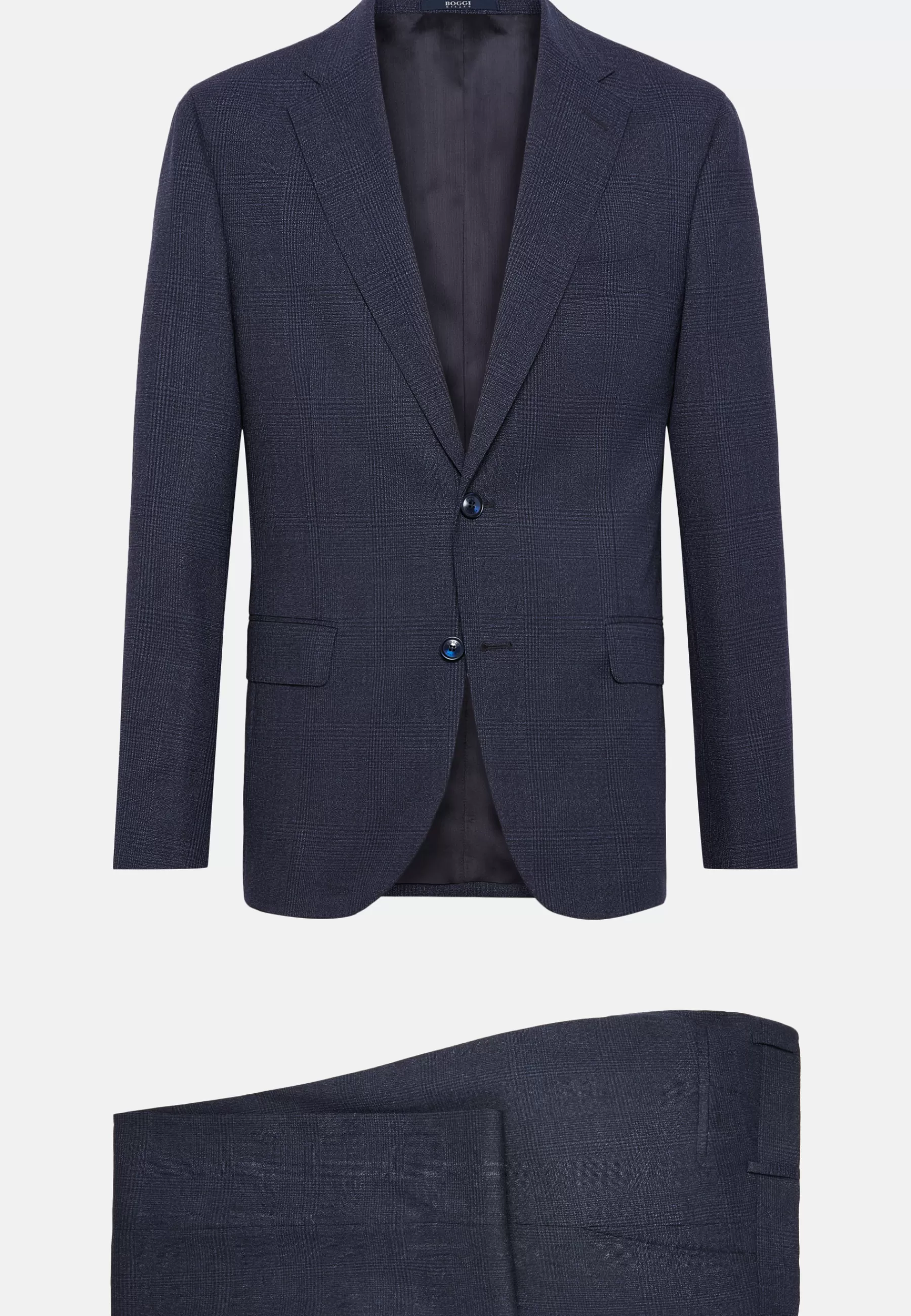 Suits^Boggi Milano Blue Prince of Wales Check Suit In Pure Wool B Travel Navy blue