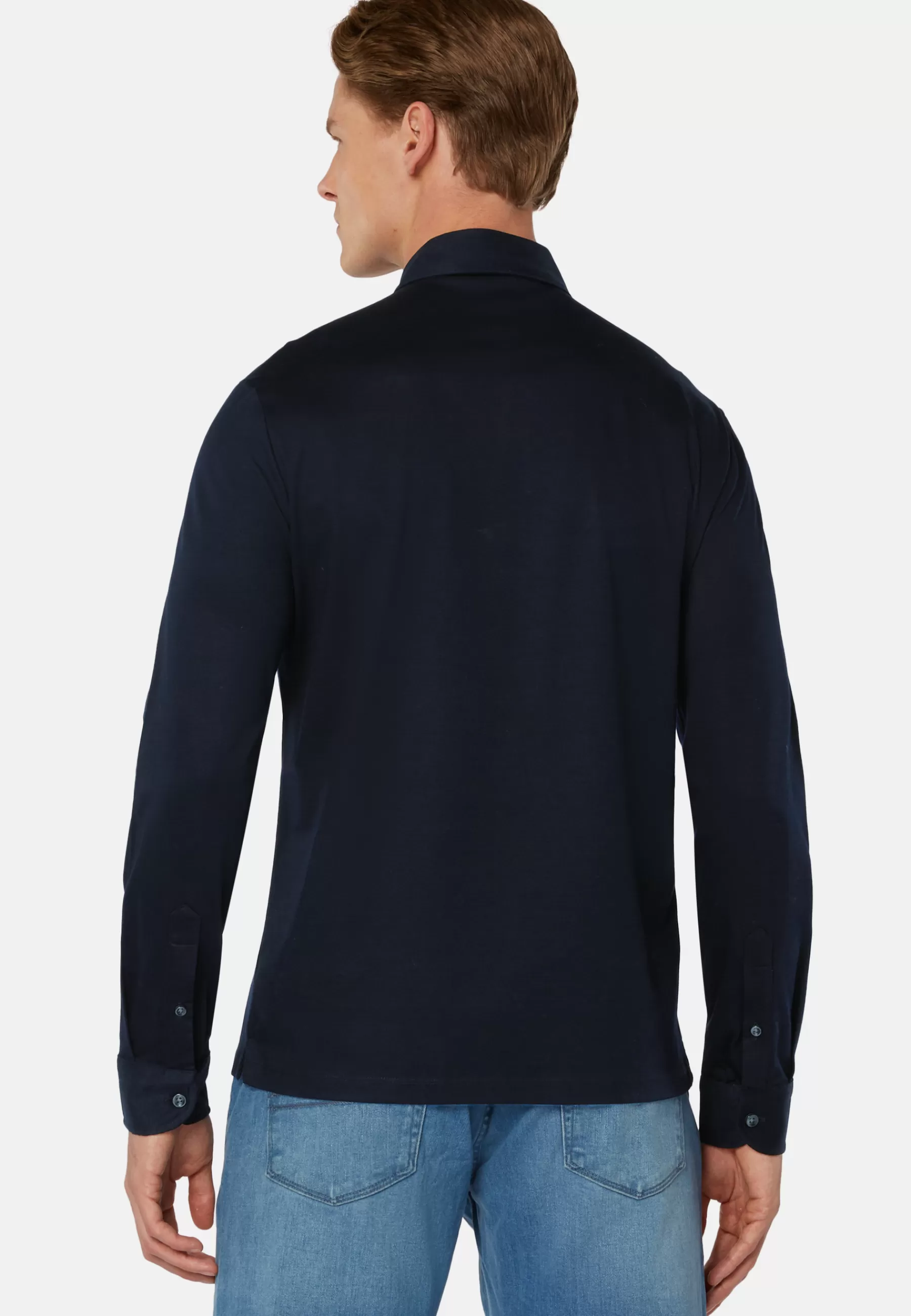 Polo Shirts and T-shirts | Must-Have^Boggi Milano Long Sleeved Regular Fit Polo Shirt In Pima Cotton Jersey Navy blue