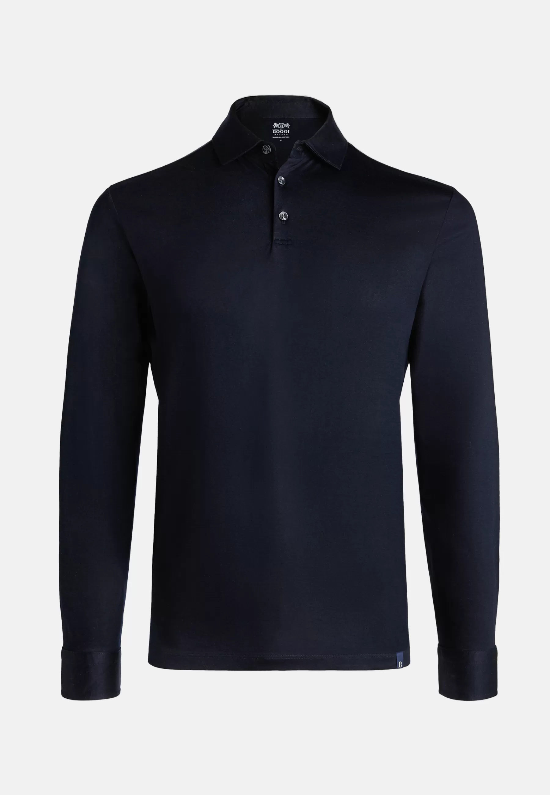 Polo Shirts and T-shirts | Must-Have^Boggi Milano Long Sleeved Regular Fit Polo Shirt In Pima Cotton Jersey Navy blue