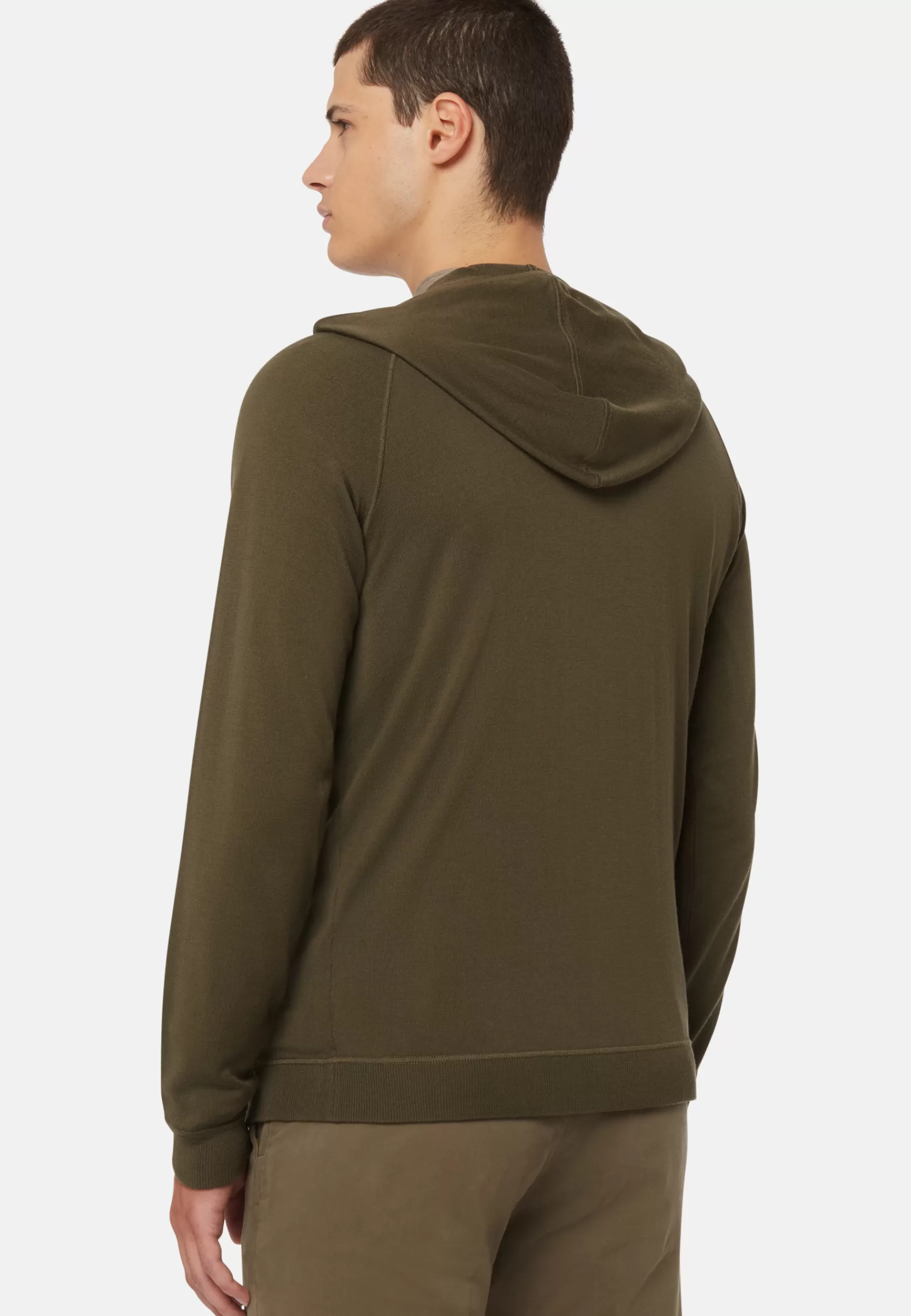Knitwear^Boggi Milano Full Zip Hooded Jumper in Superfine Merino Wool Military Green
