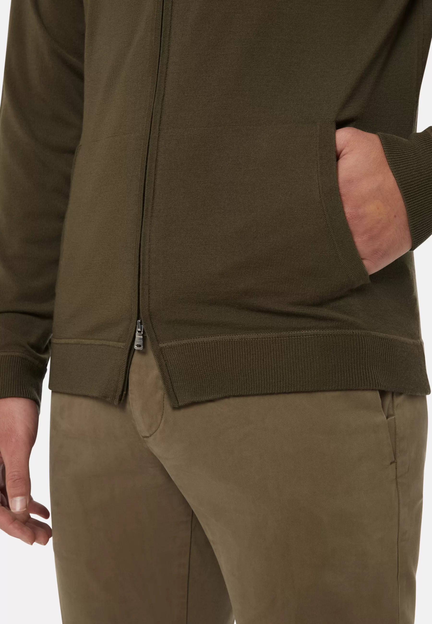 Knitwear^Boggi Milano Full Zip Hooded Jumper in Superfine Merino Wool Military Green