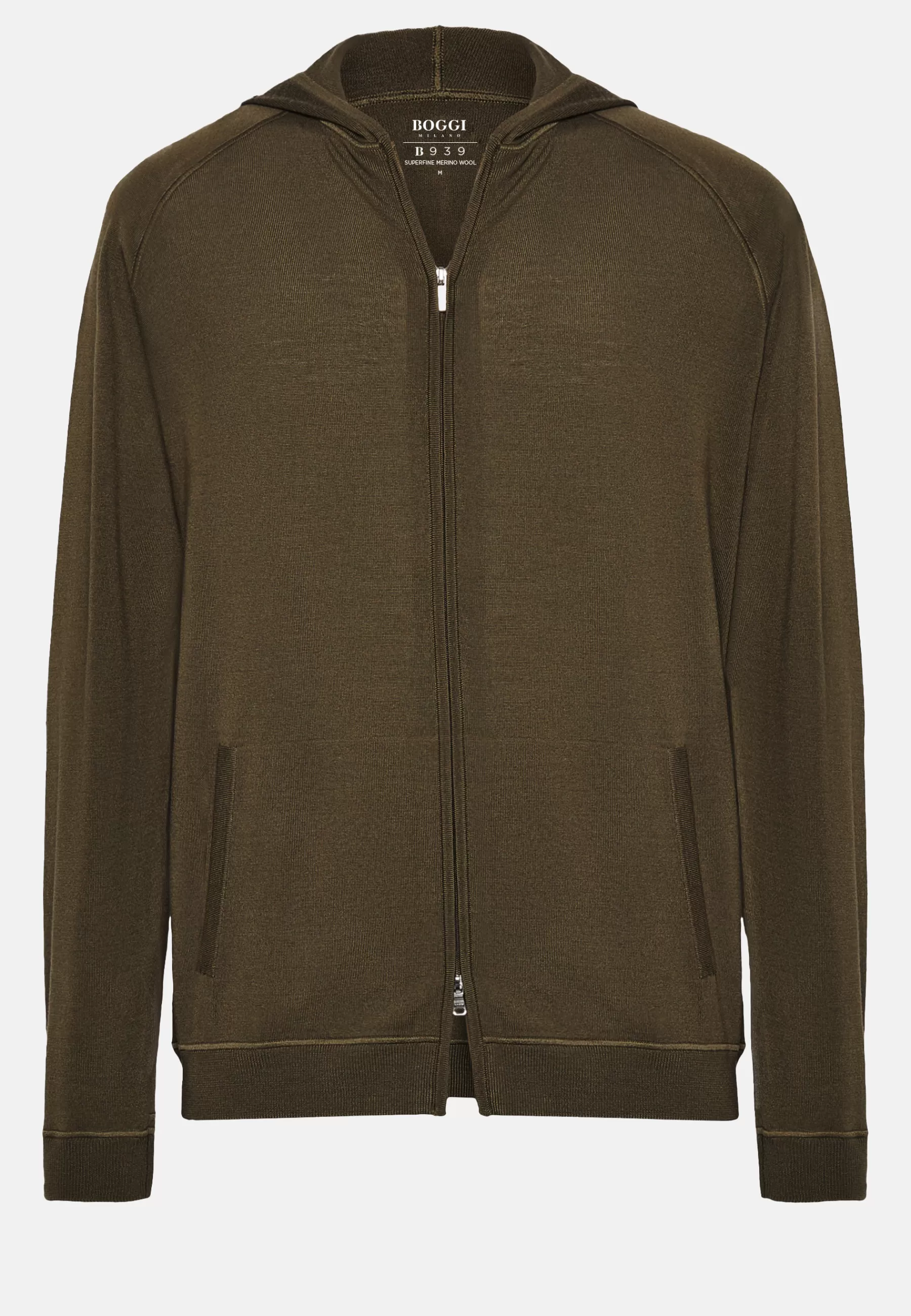 Knitwear^Boggi Milano Full Zip Hooded Jumper in Superfine Merino Wool Military Green