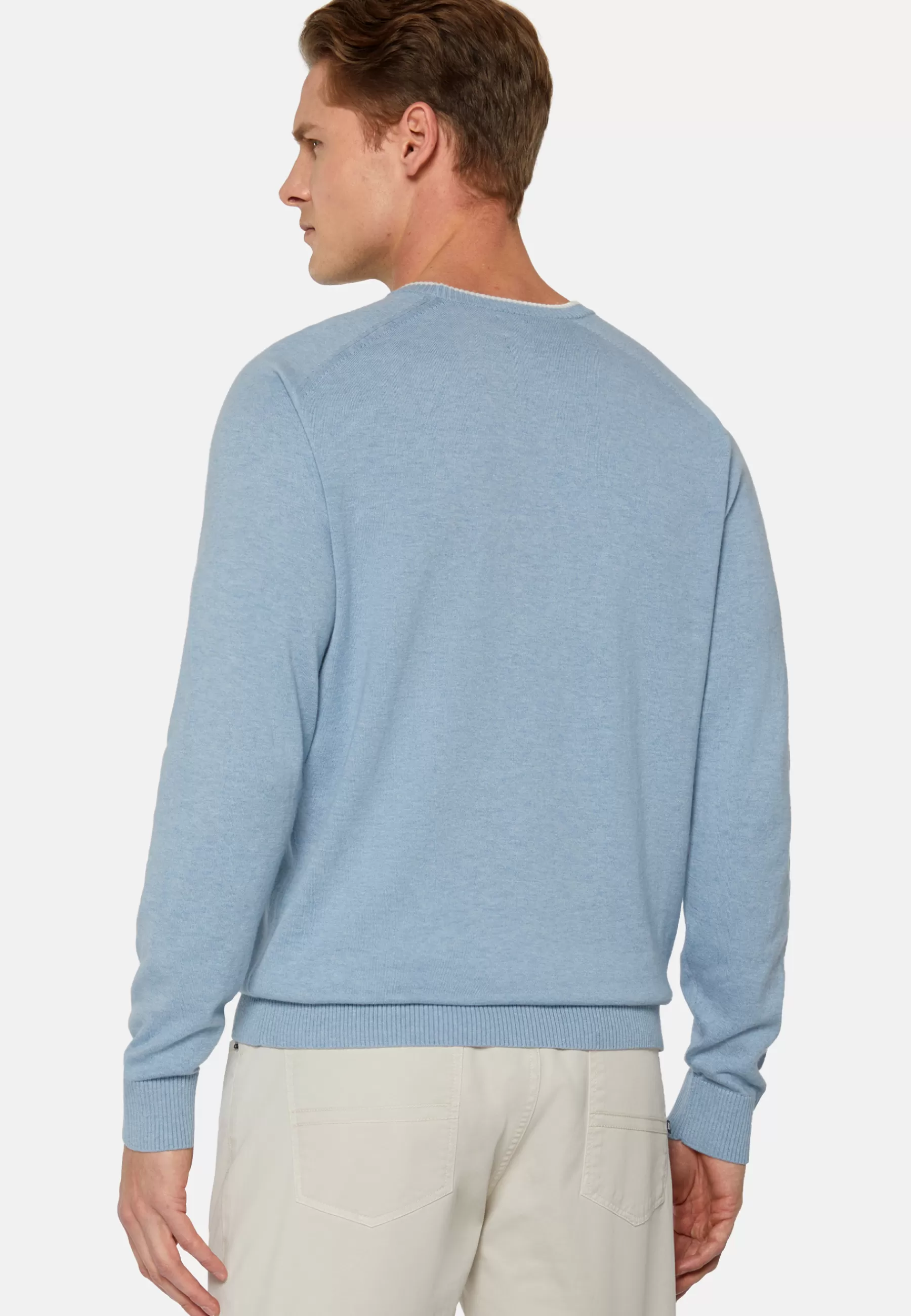 Knitwear^Boggi Milano Sky Blue Crew Neck Jumper in Cotton, Silk and Cashmere Light Blue