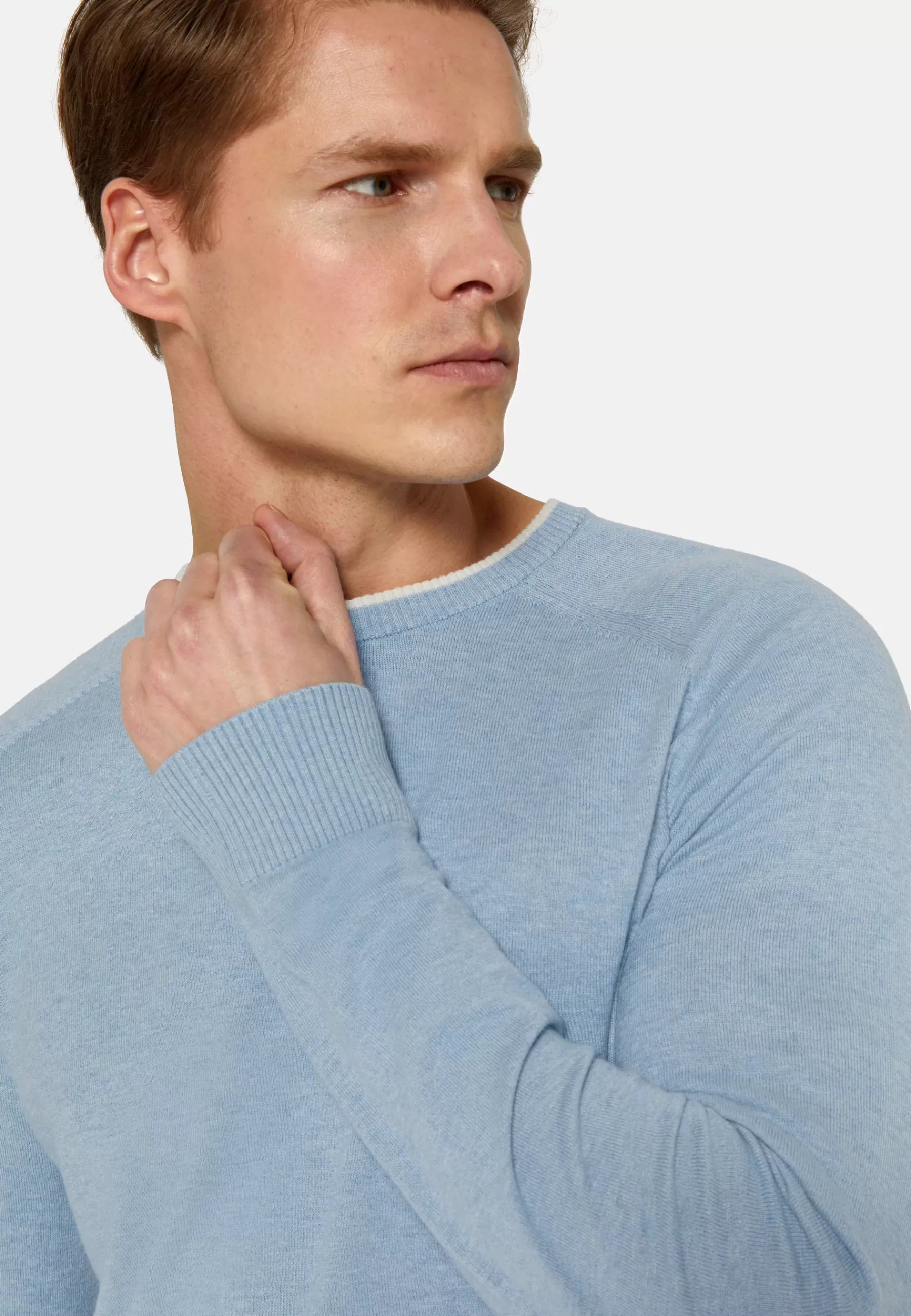 Knitwear^Boggi Milano Sky Blue Crew Neck Jumper in Cotton, Silk and Cashmere Light Blue