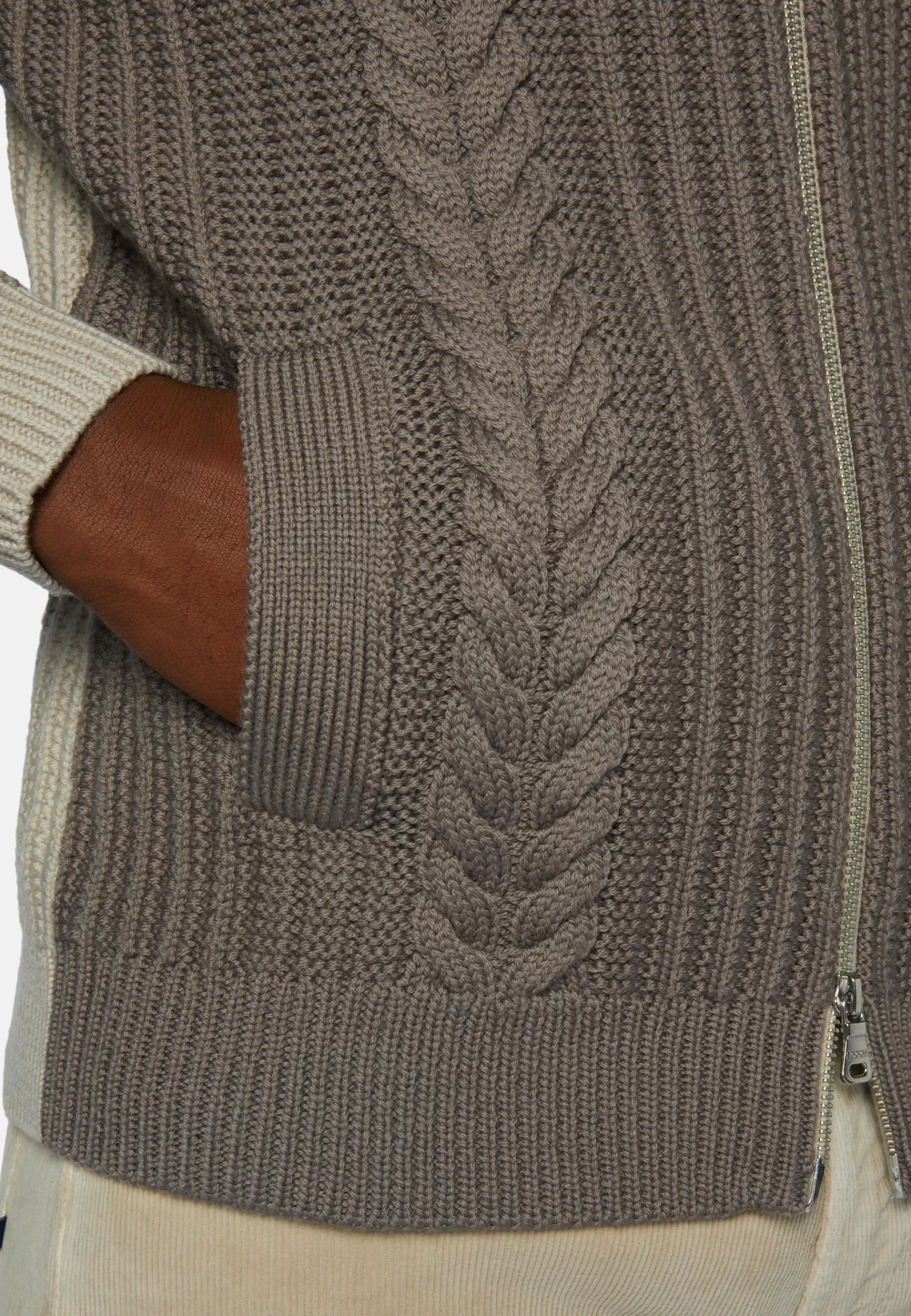 Knitwear^Boggi Milano Two-Tone And Dove Grey Full–Zip Jumper in Merino Wool Sand